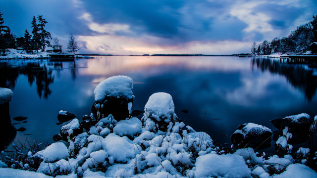 Lake snow cloudy sky trees free wallpaper - medium preview image