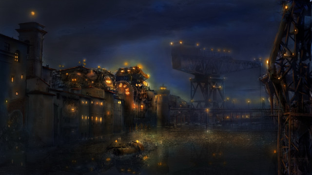 City night bridge embers lanterns free wallpaper - medium preview image
