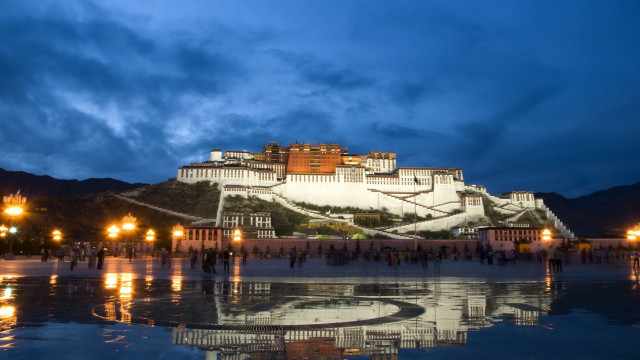 Large building lights mountain night free wallpaper - medium preview image