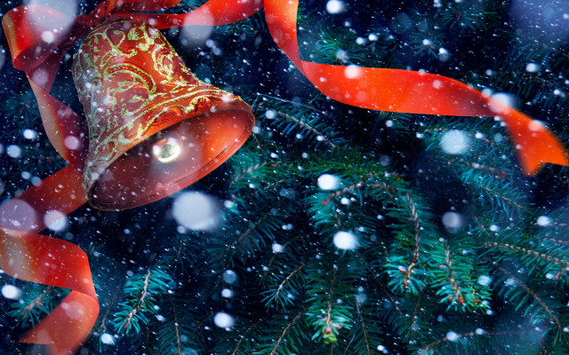 Bell ribbon pine snow falling free wallpaper - medium preview image