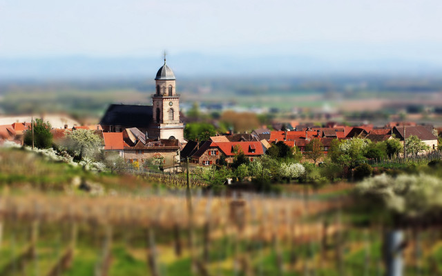Small town church tower bokeh free wallpaper - medium preview image