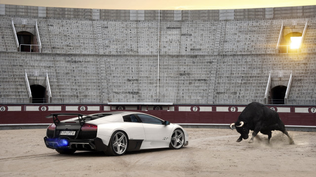 Bull car parking lot building free wallpaper for desktop - medium preview image