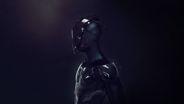 Black robot red light dark free wallpaper - medium preview image