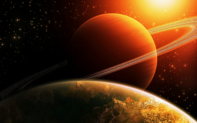 Planet ring sun stars matte free wallpaper - medium preview image