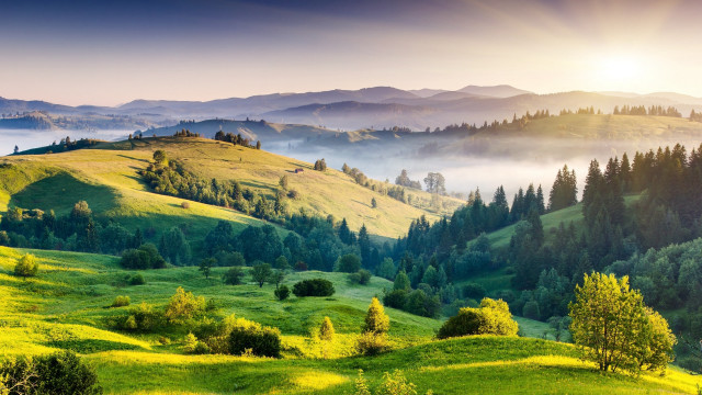 Green valley mountains sun fog #2 free wallpaper - medium preview image