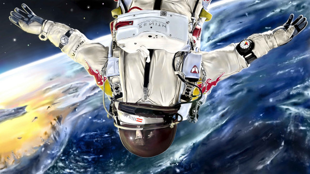 Astronaut earth floating beach mountfuji free wallpaper - medium preview image