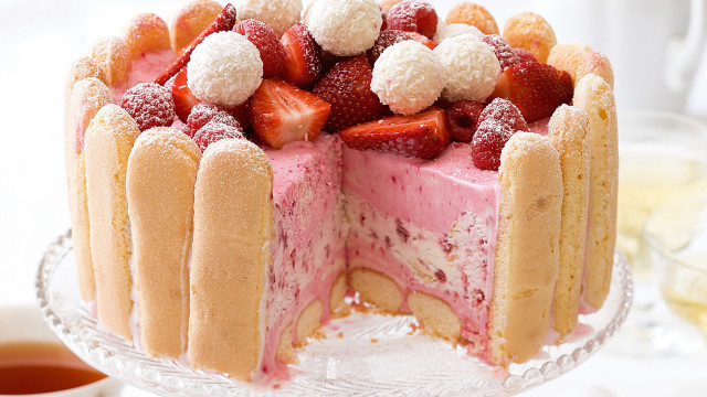 Cake slice strawberries wine aya free wallpaper - medium preview image