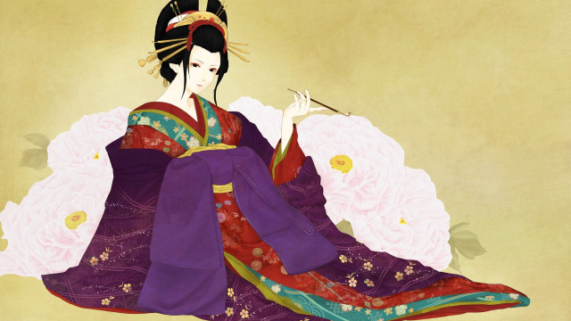 Woman purple red dress stick free wallpaper - medium preview image
