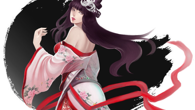 Woman kimono redribbon blackcircle fantasy free wallpaper - medium preview image