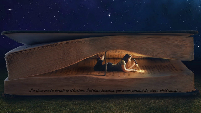 Woman reading book light surreal free wallpaper - medium preview image