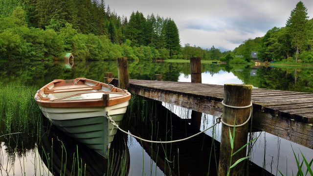 Lake dock boat forest garden free wallpaper - medium preview image
