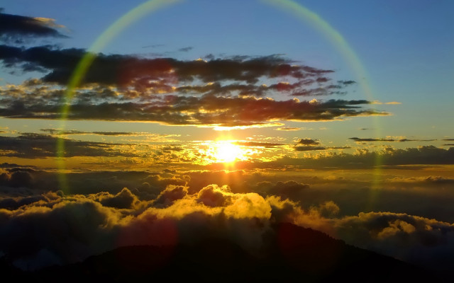 Sunset mountain rainbow halo beach free wallpaper - medium preview image