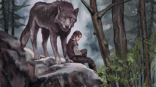 Man wolf forest battle illustration free wallpaper - medium preview image