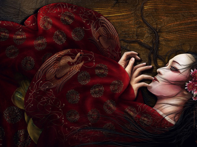 Woman in red dress flower free wallpaper - medium preview image