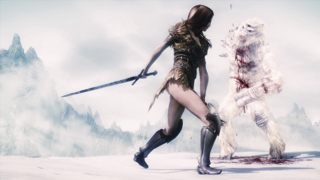 Woman sword bear snowy mountains free wallpaper - medium preview image