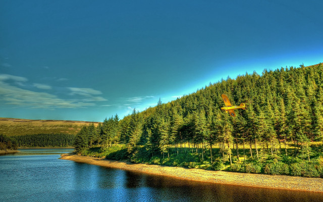 Lake forest hillside urban skyline free wallpaper - medium preview image