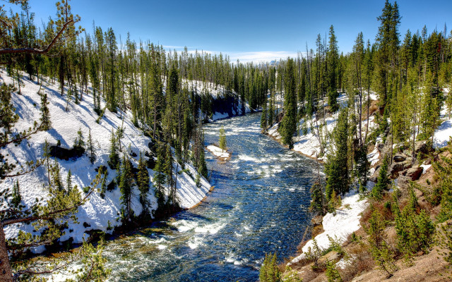 River forest snowy sky nature free wallpaper - medium preview image