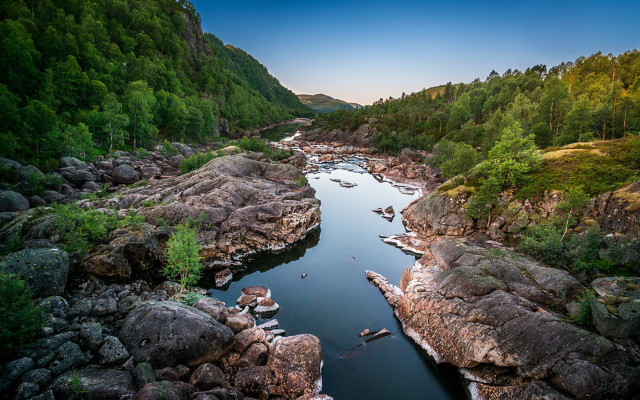 Mountain river forest sunset rocks free wallpaper - medium preview image
