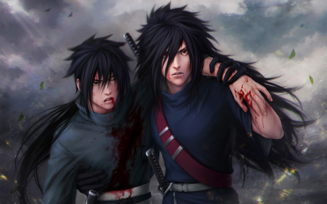 Anime characters blood sky clouds free wallpaper - medium preview image