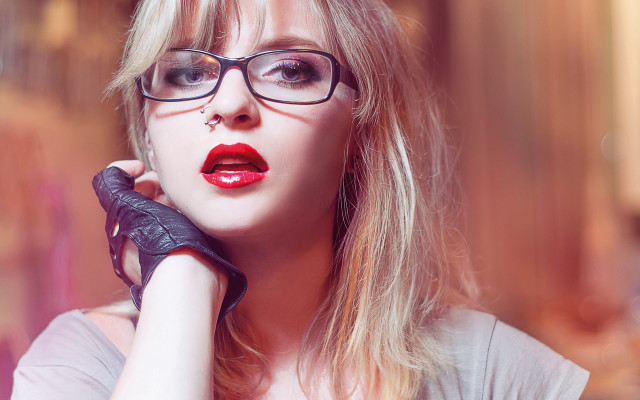 Woman glasses redlipstick portrait bandagedarm free wallpaper - medium preview image
