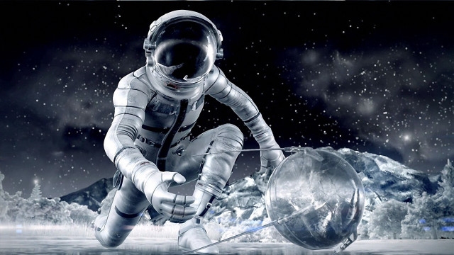 Space suit floating water planet free wallpaper - medium preview image