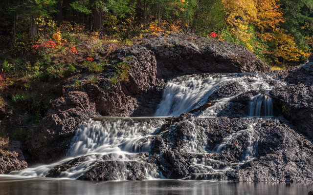 Waterfall boat fall foliage rock free wallpaper - medium preview image