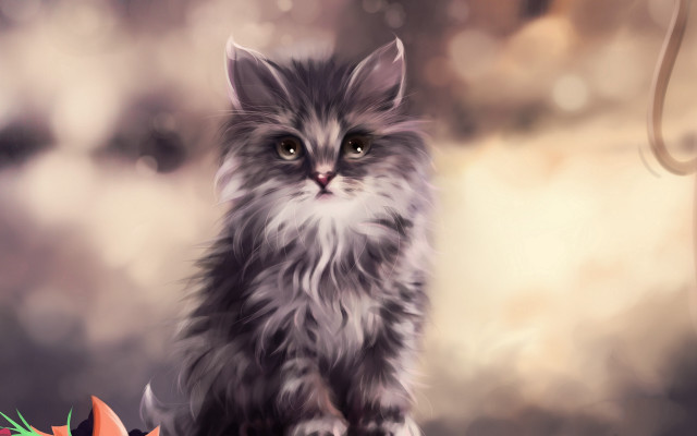 Cat flower table digital fantasy free wallpaper - medium preview image
