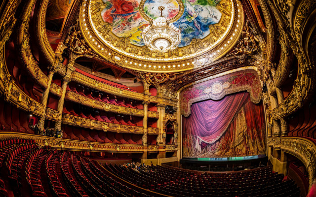 Auditorium painted ceiling clock stage free wallpaper - medium preview image