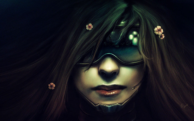 Woman mask flowers cyberpunk jewelry free wallpaper - medium preview image