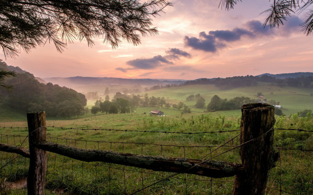 Fence field mountain horizon sunset free wallpaper - medium preview image