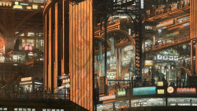 Futuristic city lights clock tower #2 free wallpaper - medium preview image