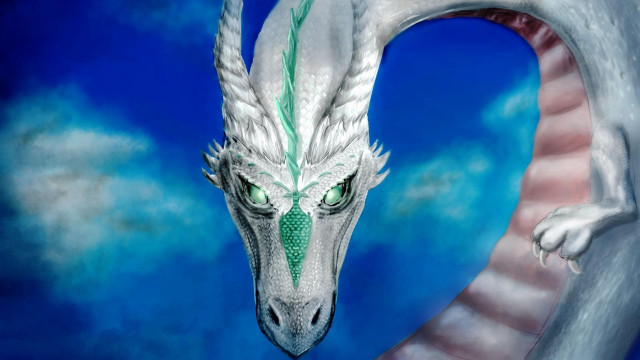 White dragon green eyes long free wallpaper - medium preview image