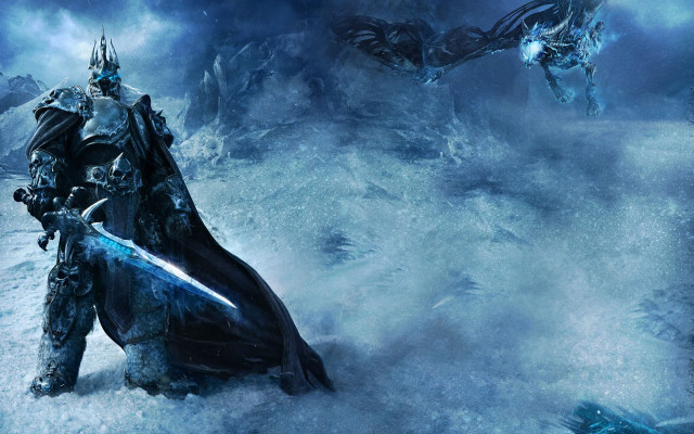 Man black suit sword snowy free wallpaper - medium preview image