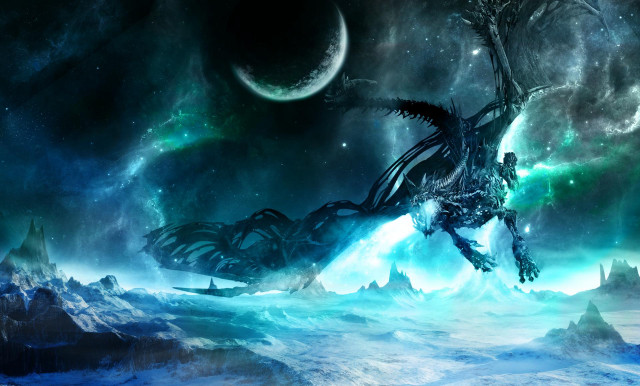Dragon mountain moon sky fantasy free wallpaper - medium preview image