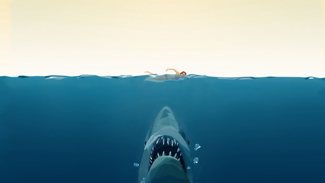 Shark boat swimmer beach gradient free wallpaper - medium preview image