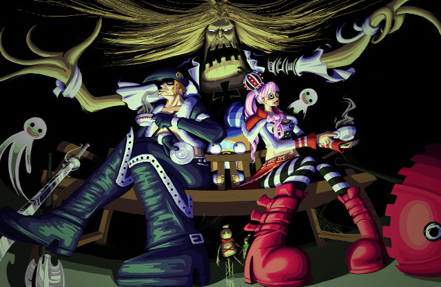 Couple pirate bench ghost cartoon free wallpaper - medium preview image
