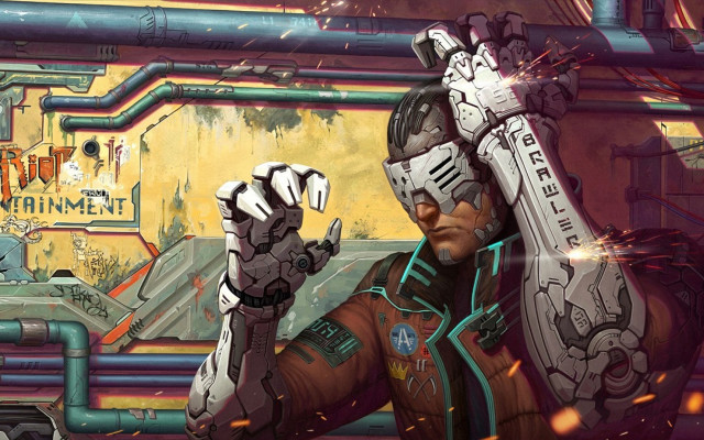 Futuristic suit man cyborg retrofuturism free wallpaper - medium preview image