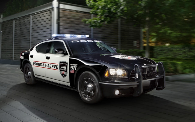 Police car night street flashing free wallpaper - medium preview image