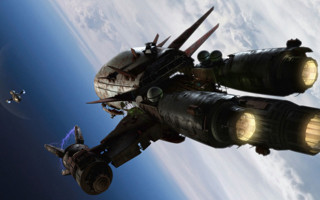 Space station shuttle planet cloud free wallpaper - medium preview image