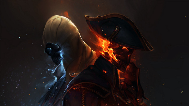 Fire hooded swordsman aurora embers free wallpaper - medium preview image