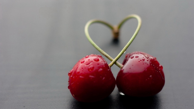 Cherry water droplets heart stem free wallpaper - medium preview image
