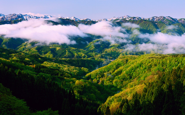 Mountain range clouds trees blue #5 free wallpaper - medium preview image