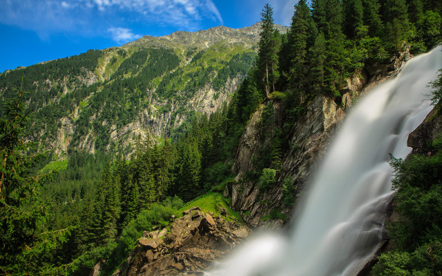 Waterfall forest mountain blue sky free wallpaper - medium preview image