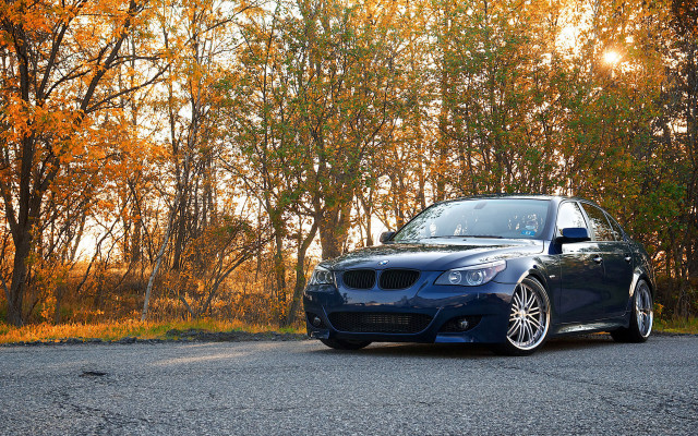 Blue car autumn leaves fireworks free wallpaper - medium preview image