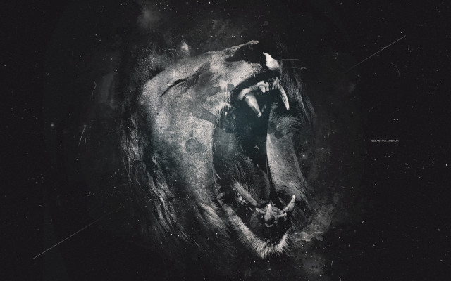 Lion mouth open black white free wallpaper - medium preview image