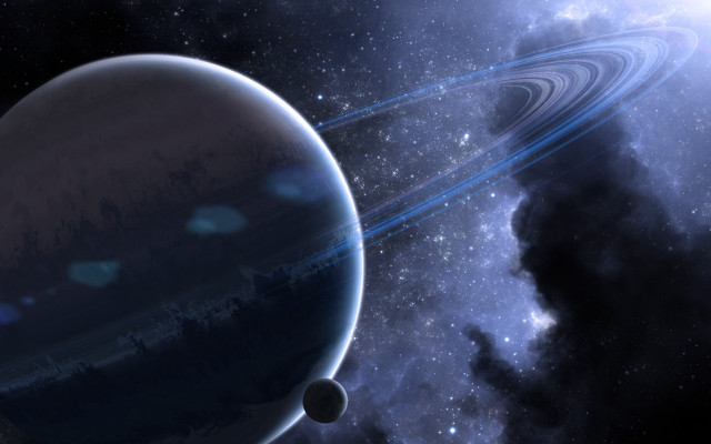 Planet rings stars space aurora free wallpaper - medium preview image