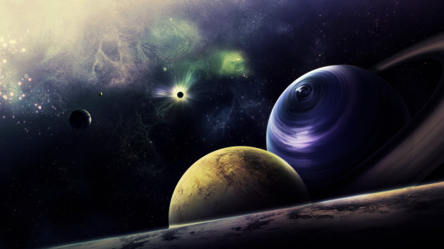 Space planets stars moon aurora free wallpaper - medium preview image