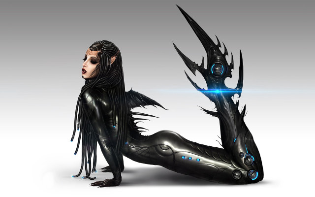 Woman black body suit cyberpunk free wallpaper - medium preview image
