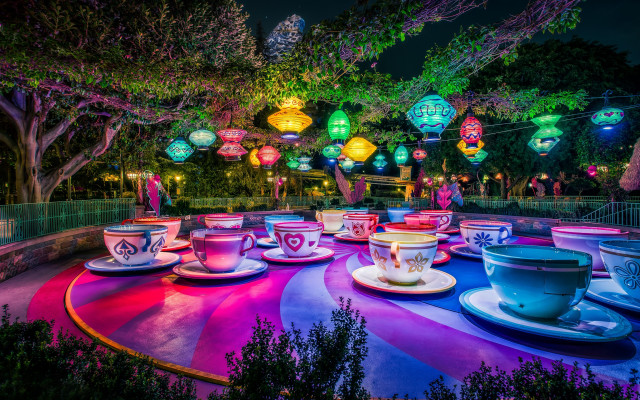 Colorful tea cups garden night free wallpaper - medium preview image
