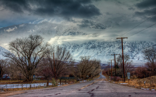 Mountain road cloudy sky trees free wallpaper - medium preview image